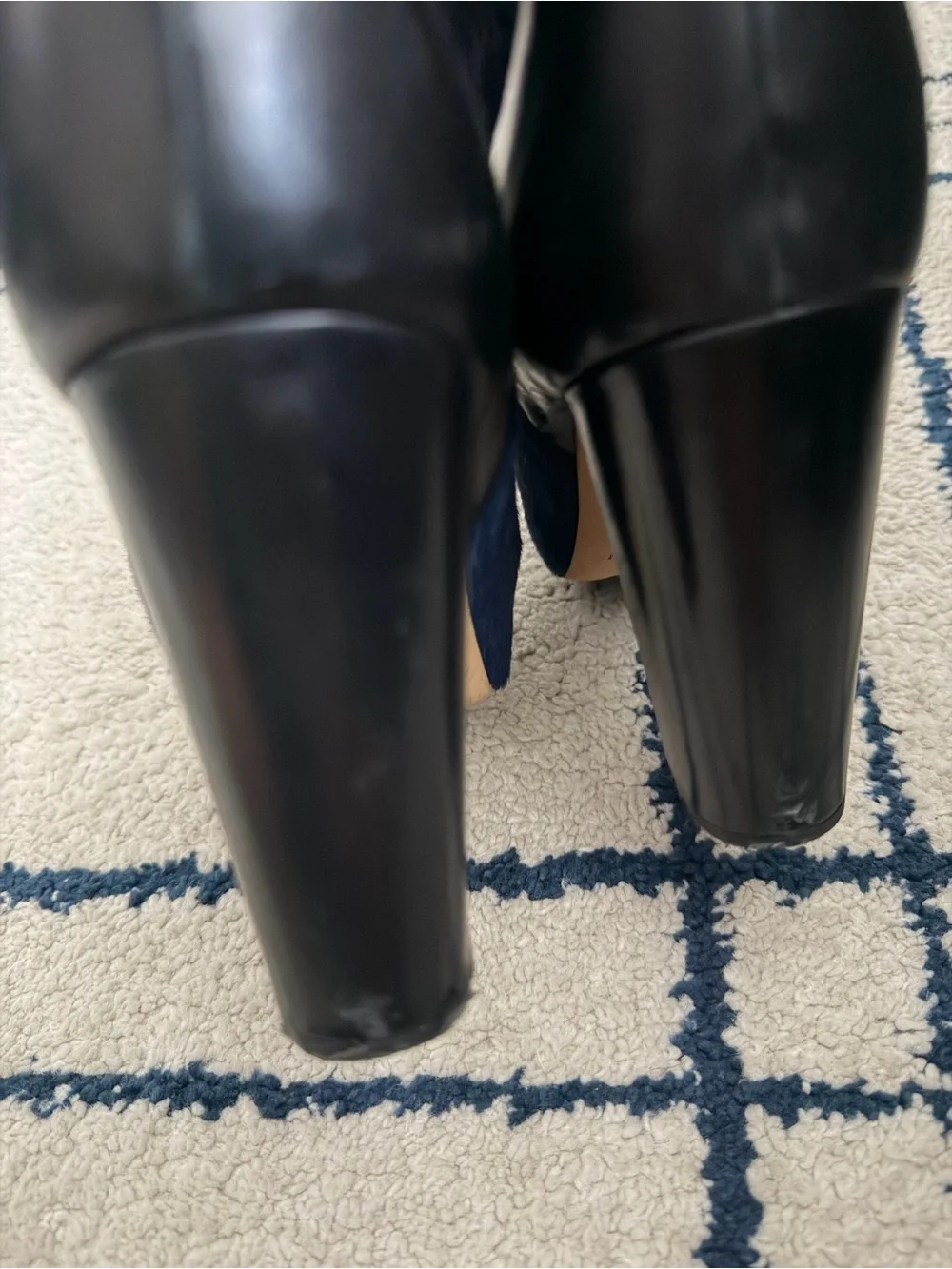 Rare J. Crew Navy calf hair and Black leather Knee-High Block Heel Boots